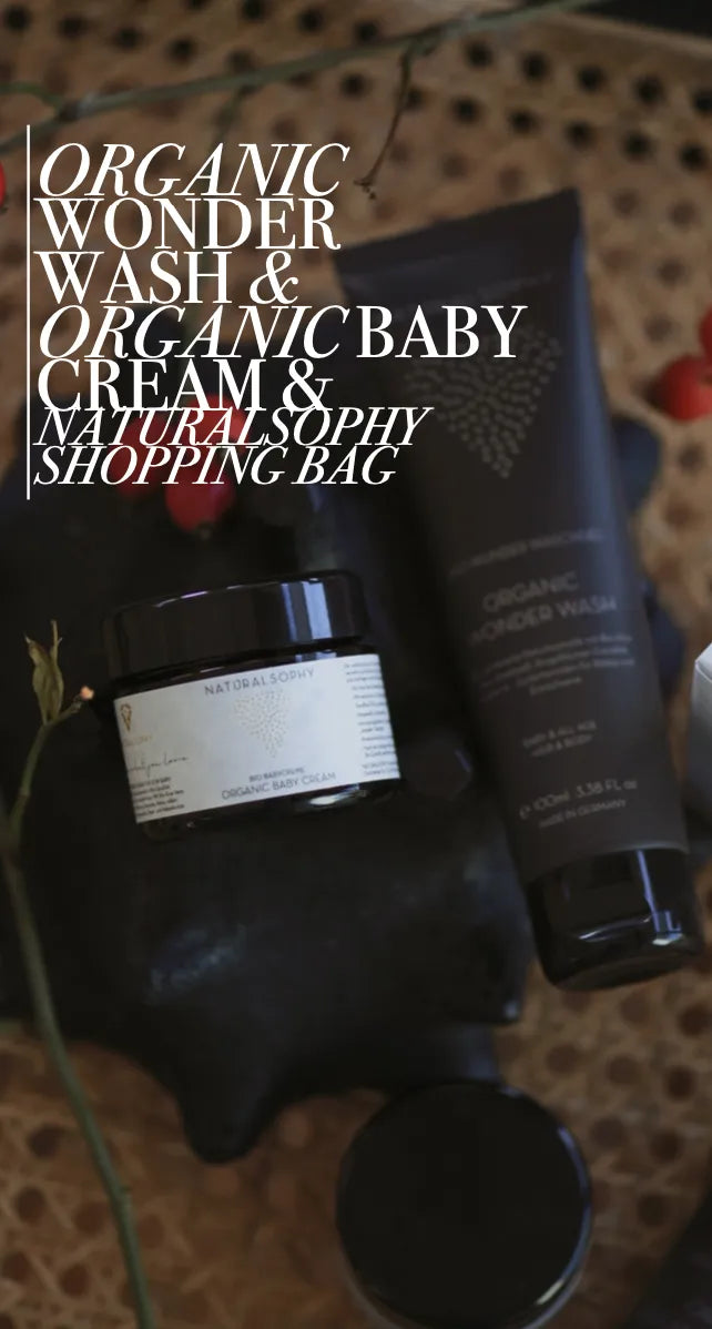 Bio-Pflegeset für die Familie: Organic Wonder Wash & Organic Baby Cream mit Naturalsophy Tasche in Schwarz