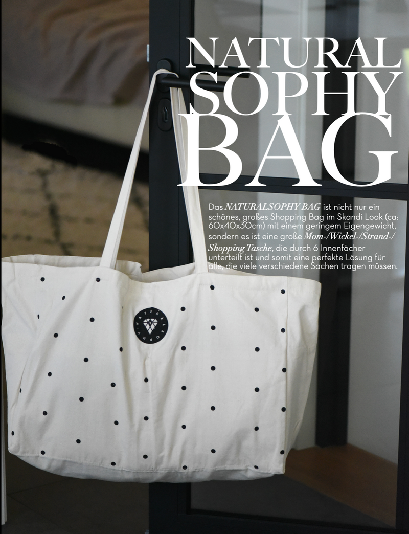 Naturalsophy Bag (black) – Shopping Bag, Mom Bag, Beach Bag, Playground Bag With 6 Inside Pockets